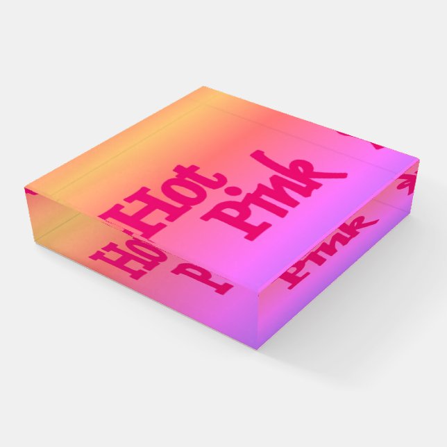 Hot Pink reverse glass square paperweight (Angled)