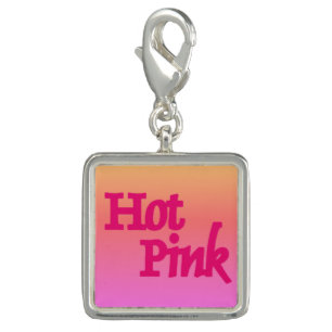 Hot Pink reverse silver square charm