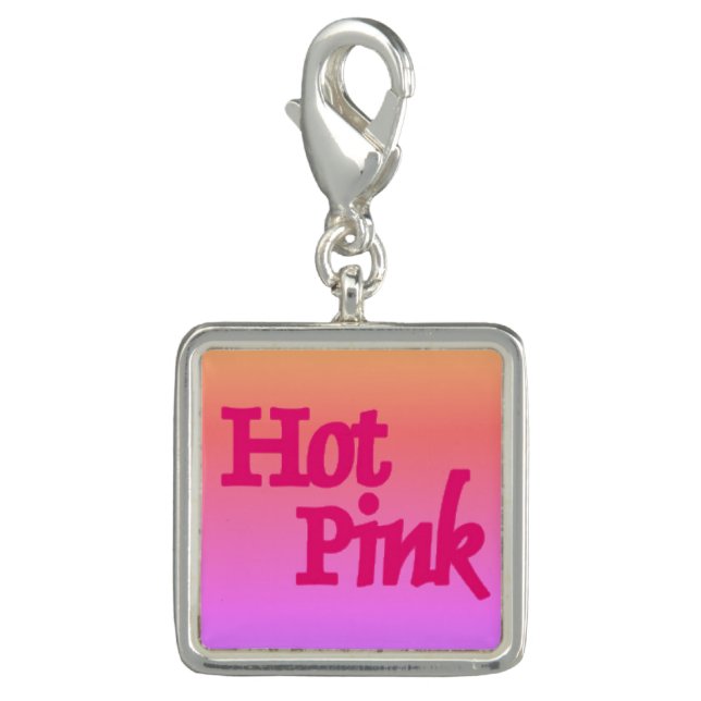 Hot Pink reverse silver square charm (Front)