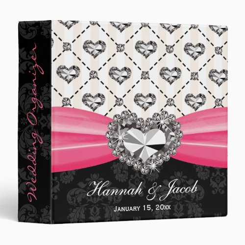 Hot Pink Rhinestone Look Heart Wedding Organizer Binder