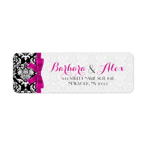 Hot Pink Ribbon Black And White Damasks 2 Label