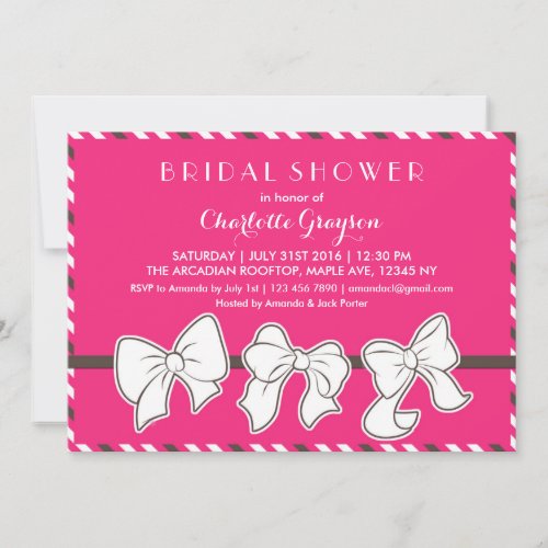 Hot Pink Ribbons and Bows Bridal Shower Invitation