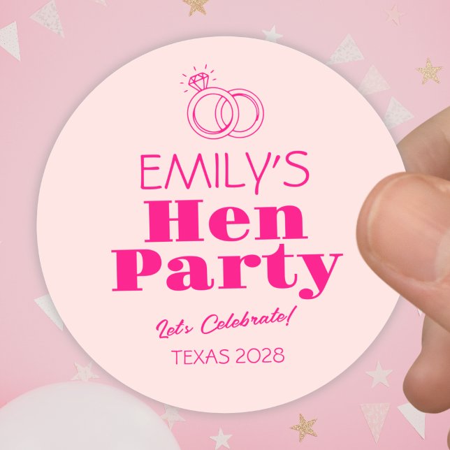 Hot Pink Rings Hen Party Classic Round Sticker (Creator Uploaded)