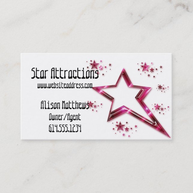 Hot Pink Rising Stars :: Party/Arts/Agent Business Business Card (Front)