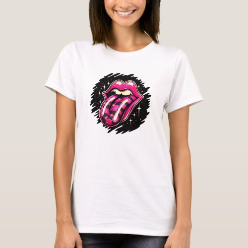 Hot Pink Rock And Roll Mouth T_Shirt