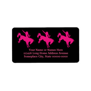 Hot Pink Rodeo Horse Riding Country Cowgirl Art Label
