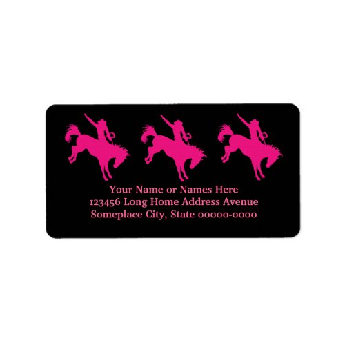 Hot Pink Rodeo Horse Riding Country Cowgirl Art Label