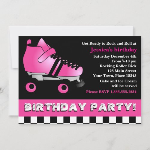 Hot Pink Roller Skate Birthday Party Custom Announcements