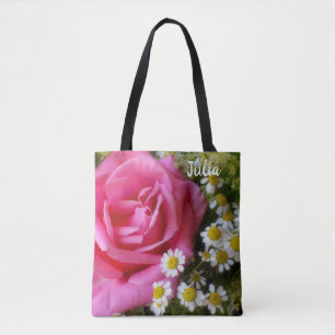 Hot Pink Rose and White Daisies Photo Tote Bag