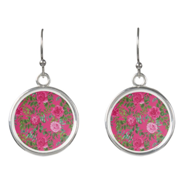 Hot Pink Rose Beautiful Wedding Earrings (Front)