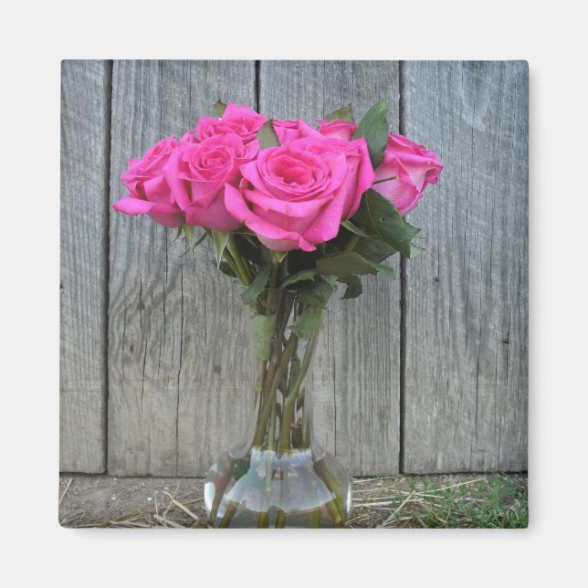 Hot Pink Rose Bouquet At The Barn Magnet (Front)