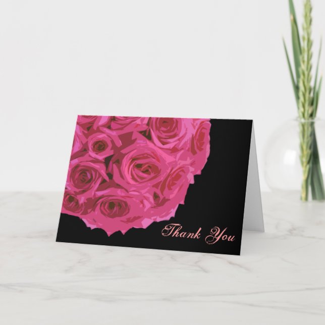 Hot Pink Rose Bouquet Thank You Card (Front)
