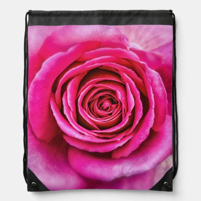 Hot Pink Rose Drawstring Bag (Front)