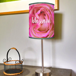 Hot Pink Rose Flower Photo Blossom Quote Modern  Table Lamp