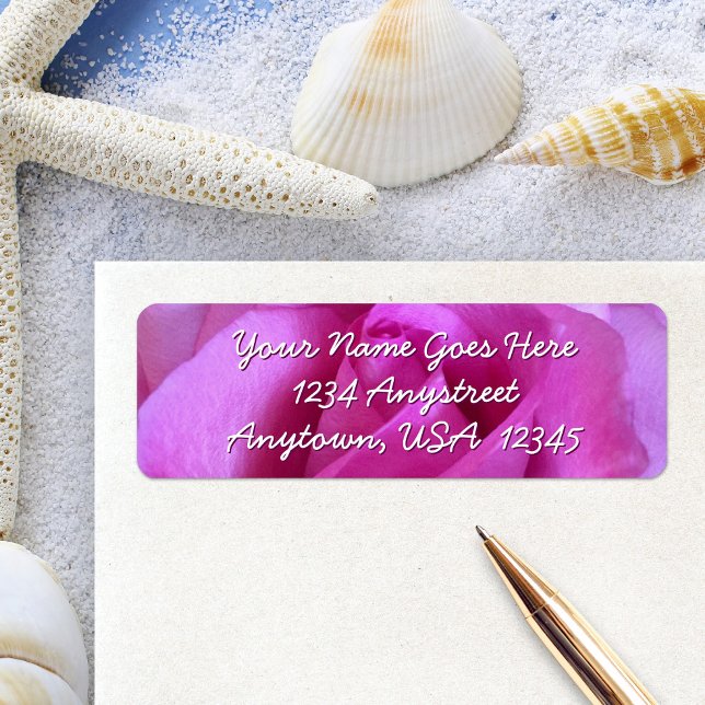 Hot pink rose flower photo script custom address label (Creator Uploaded)