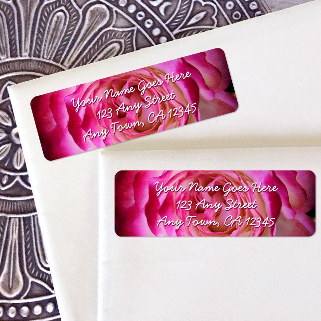 Hot pink rose flower photo script custom address label (Creator Uploaded)