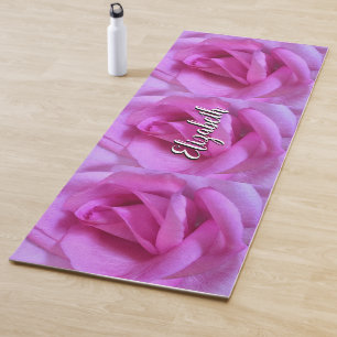 Hot Pink Rose Flower Script Add Your Name Bold Yoga Mat