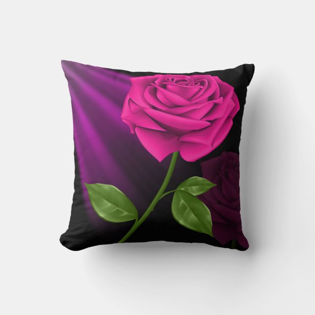 Hot Pink Rose Flower Throw Pillow (Front)