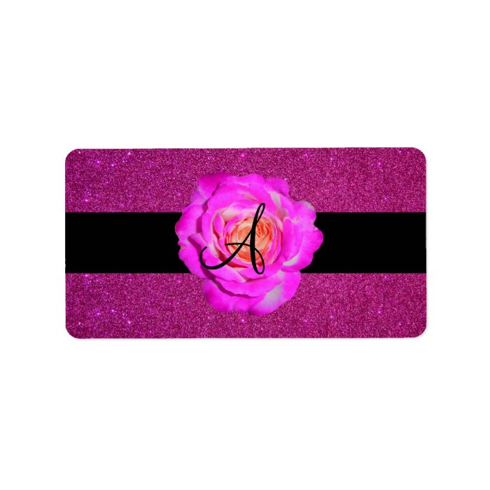 Hot pink rose monogram pink glitter address label