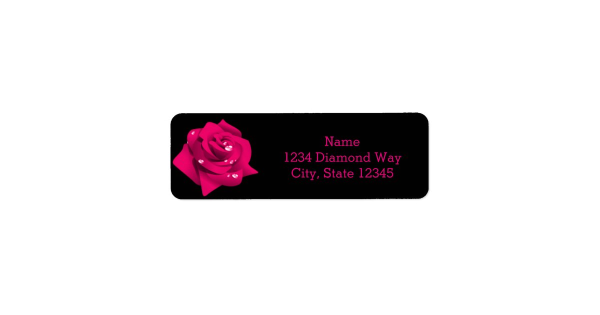 Hot Pink Rose on Black Address Labels | Zazzle
