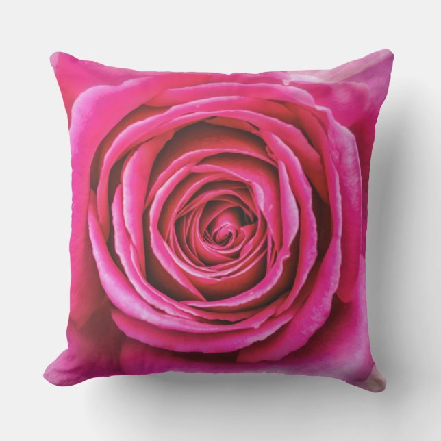 Hot Pink Rose Outdoor Pillow (Front)