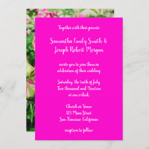 Hot Pink Rose Photo Calligraphy Invitation