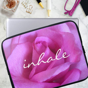 Hot Pink Rose Photo Inhale Quote Modern Simple Laptop Sleeve