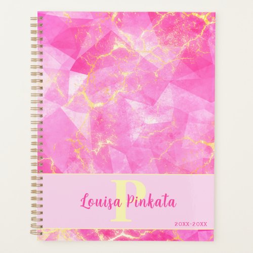 Hot Pink Rose Quartz and Gold Personalized Initial Planner