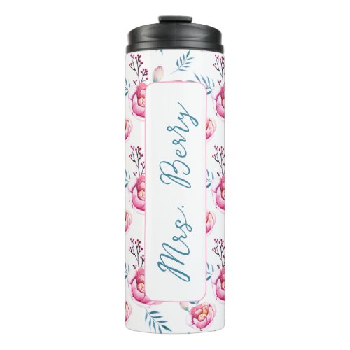 Hot Pink Rose Teacher Thermal Tumbler