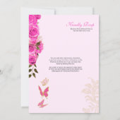 Hot Pink Roses Butterfly Mariposa Quinceanera Rose Invitation (Back)