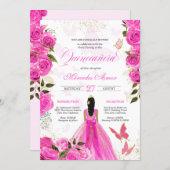 Hot Pink Roses Butterfly Mariposa Quinceanera Rose Invitation (Front/Back)