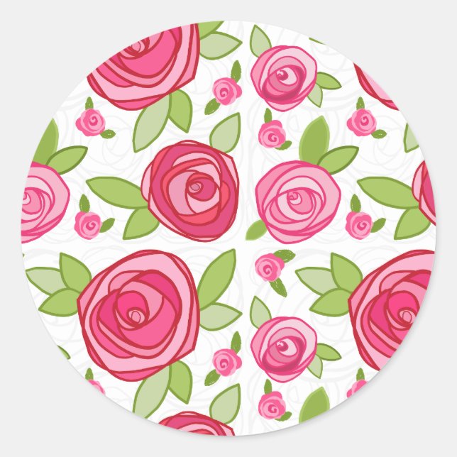 Hot Pink Roses Envelope Seal Sticker (Front)