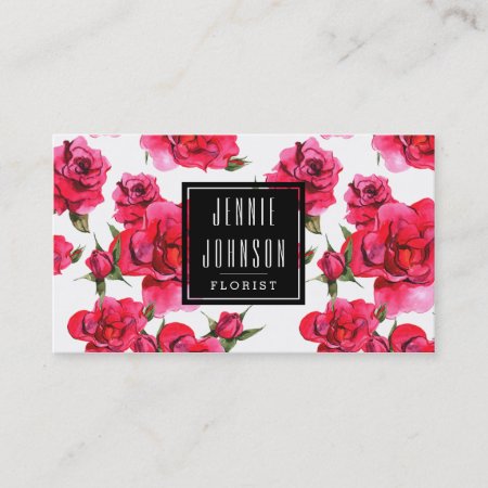 Hot Pink Roses Floral Modern Business Card