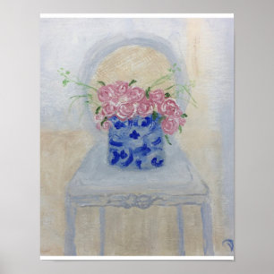 Hot Pink Roses Ginger Jar Art Print