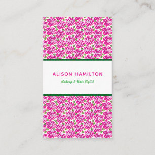 Hot Pink Roses Makeup Hair Stylist Artist Salon  Appointment Card