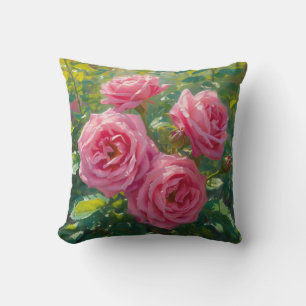 Hot Pink Roses Throw Pillow