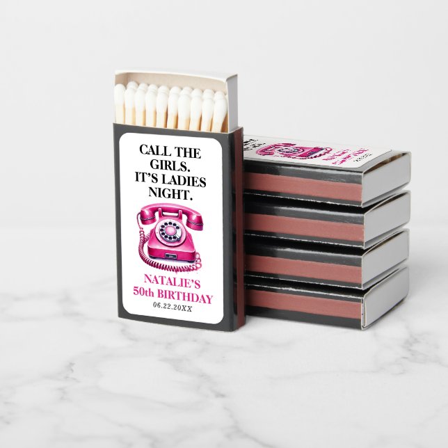 Hot Pink Rotary Phone Call the Girls Birthday Matchboxes (Stacked)