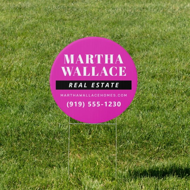 Hot Pink Round Real Estate Agent Sign (Insitu)