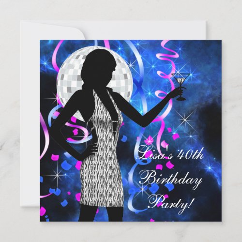 Hot Pink Royal Blue Birthday Party Invitation