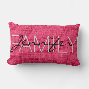 Hot Pink Rustic Burlap Monogram Lumbar Pillow