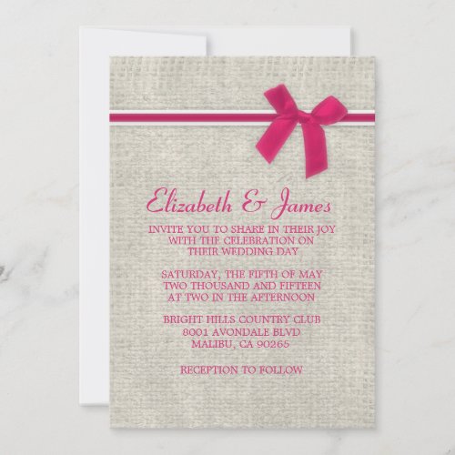 Hot Pink Rustic Burlap Wedding Invitations