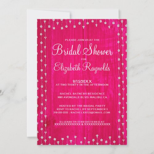 Hot Pink Rustic Country Bridal Shower Invitations