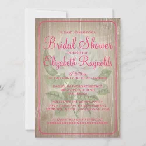 Hot Pink Rustic Floral Bridal Shower Invitations