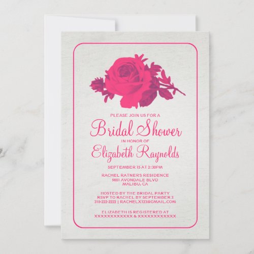 Hot Pink Rustic Floral/Flower Bridal Shower Invite