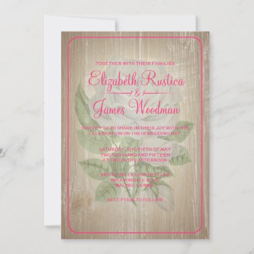 Hot Pink Rustic Floral Wedding Invitations