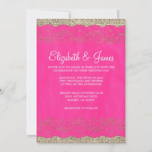 Hot Pink Rustic Lace Wedding Invitations