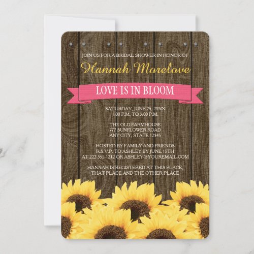 HOT PINK RUSTIC SUNFLOWER BRIDAL SHOWER INVITE