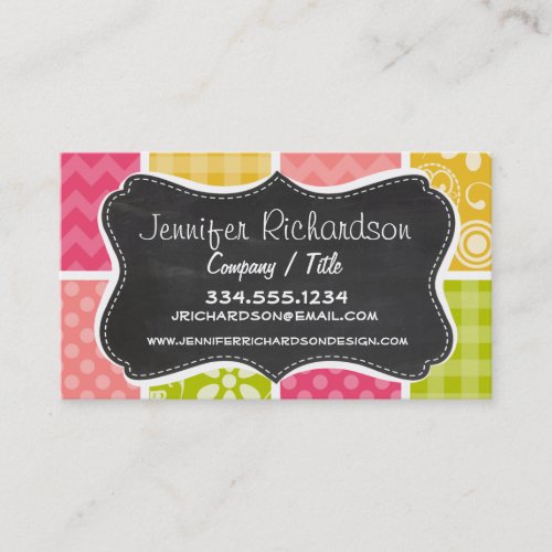 Hot Pink Salmon Yellow and Green Cute Checkered Business Card
