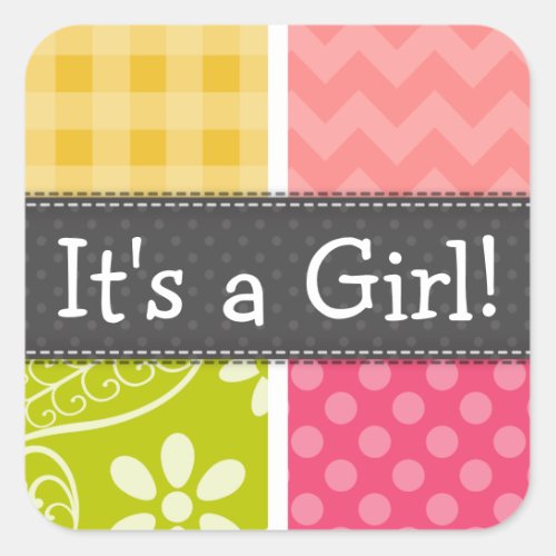 Hot Pink Salmon Yellow and Green Cute Checkered Square Sticker