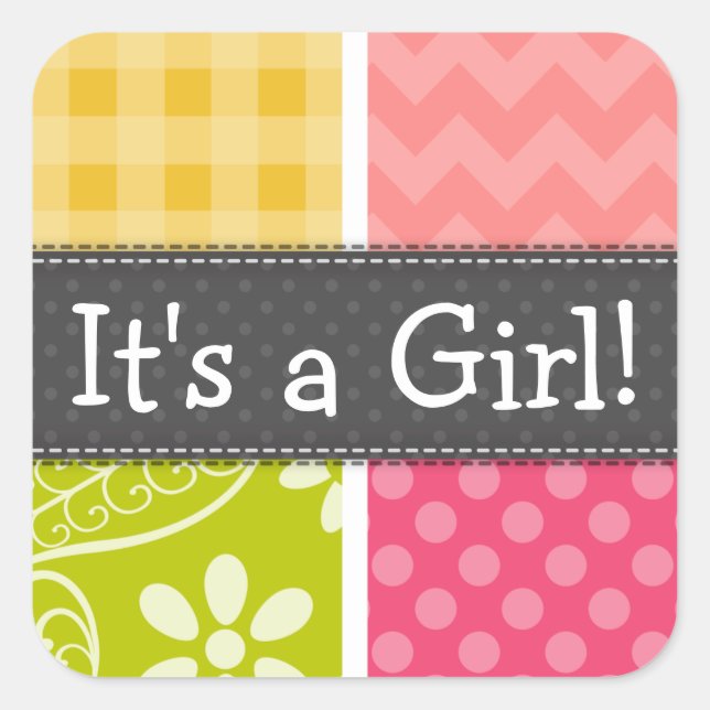 Hot Pink, Salmon, Yellow and Green Cute Checkered Square Sticker (Front)